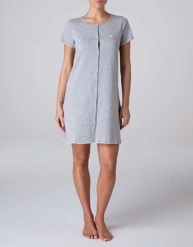 Lovable Basic Soul camicia da notte aperta manica corta jersey grigio melange
