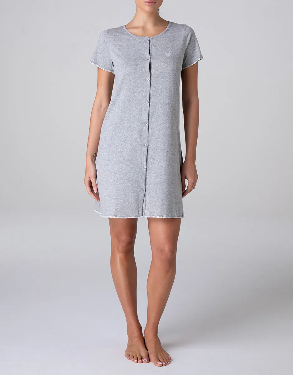 Lovable Basic Soul camicia da notte aperta manica corta jersey grigio melange