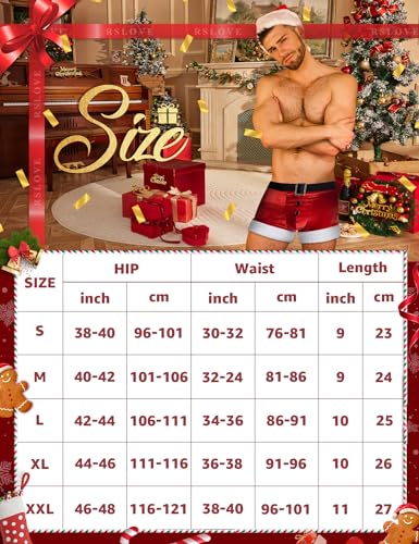 RSLOVE Costumes Men's Red Velvet Santa Shorts with Hat pantaloncini rossi L in velluto