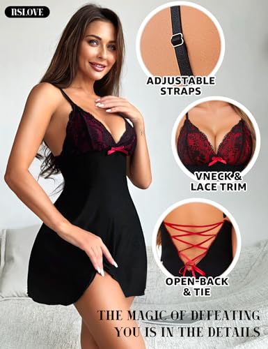 RSLOVE Babydoll Lace Babydoll camicia da notte nera