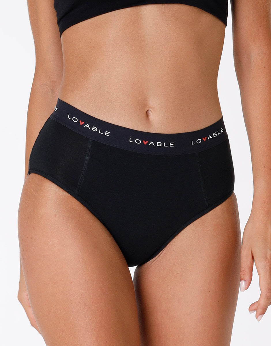Lovable Lovely Slip da ciclo nero alto in cotone biologico flusso medio
