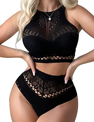 RSLOVE Fishnet Two-Way Fishnet Crop Top Panty set rete nero 2 pezzi