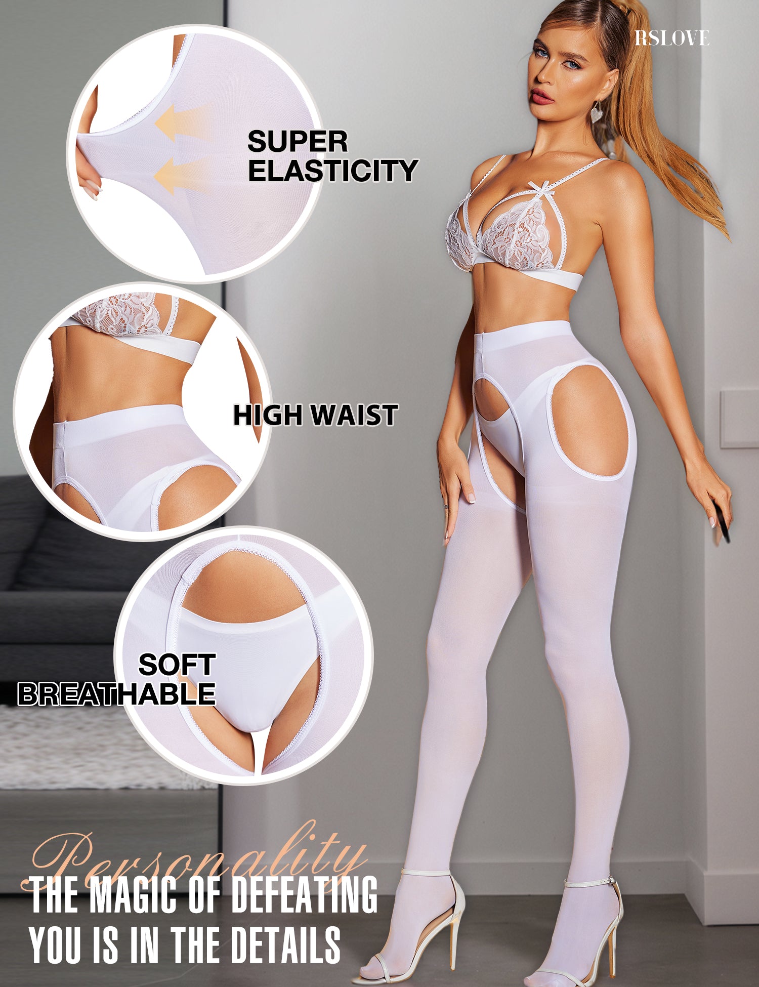 RSLOVE Tights collant reggicalze vita alta taglia unica, 80 denari