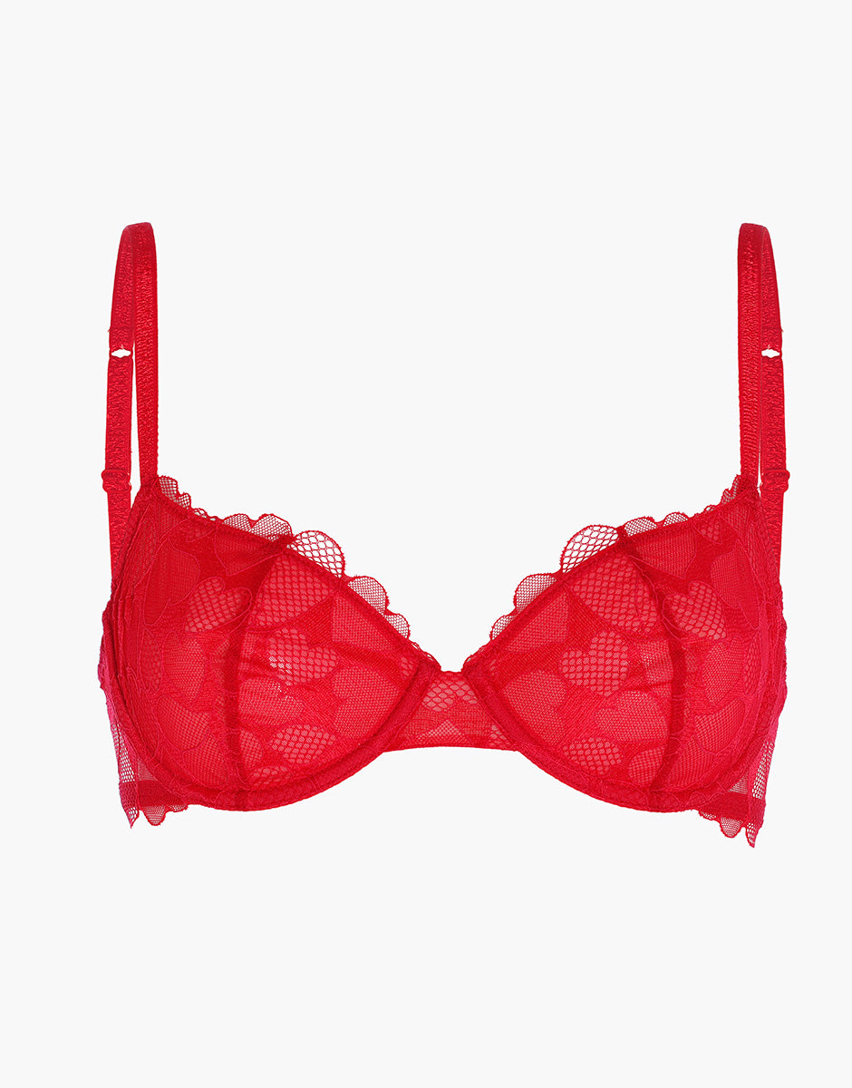 Lovable Garden Flowers Lace Romance Hearts Tulle reggiseno rosso con cuori