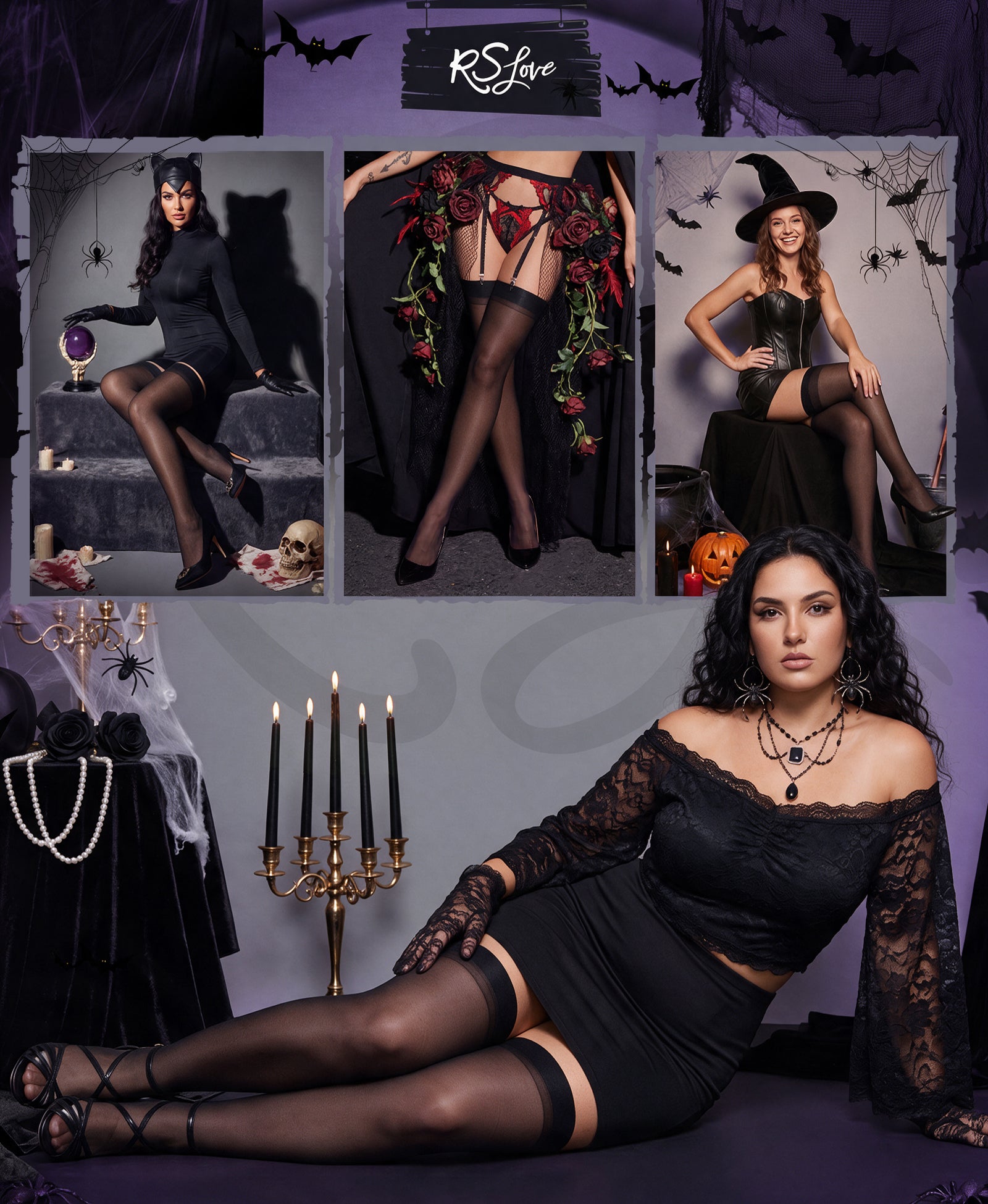 RSLOVE Thigh High Sheer Nylon calze autoreggenti nere 1 paio per reggicalze