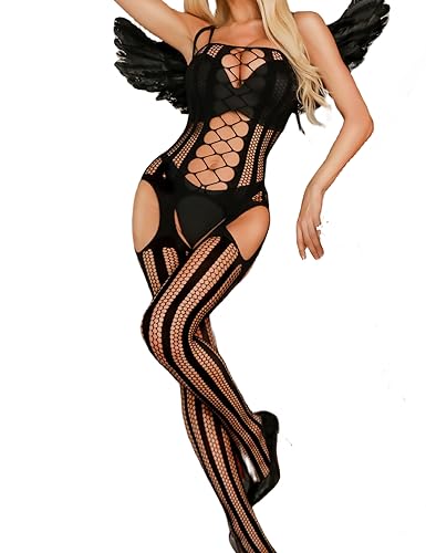 RSLOVE Bodystocking Fishnet & Stripe bodystocking nero taglia unica rete