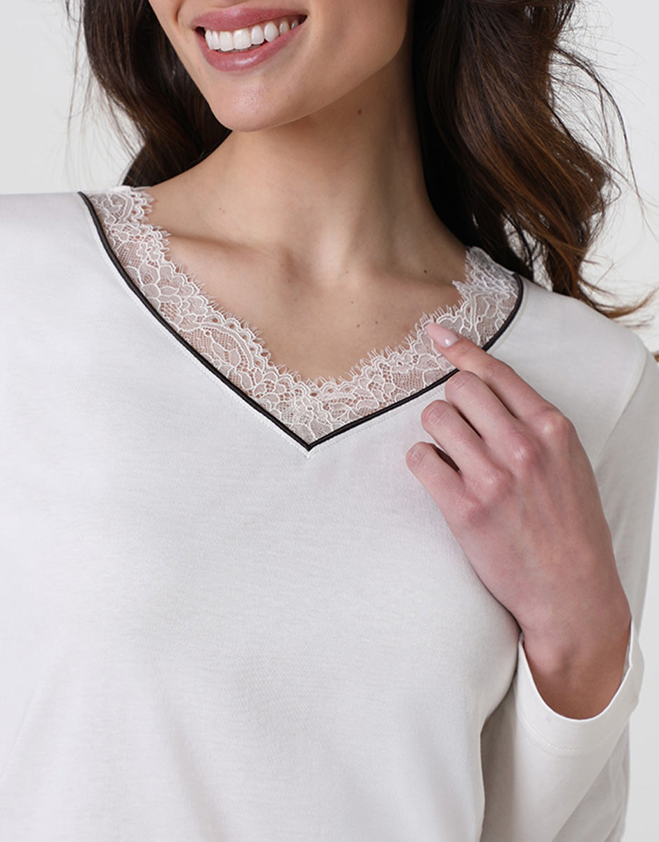 Lovable Basic Soul pigiama lungo scollo a V cotone modal e viscosa bianco latte