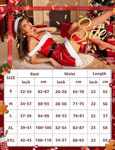 RSLOVE Costumes abito Santa in vinile spalle scoperte rosso taglia S