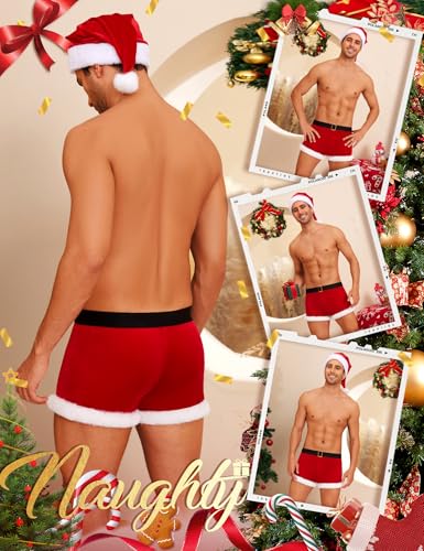 RSLOVE Costumes boxer Babbo Natale rosso con cappello taglia S-XXL