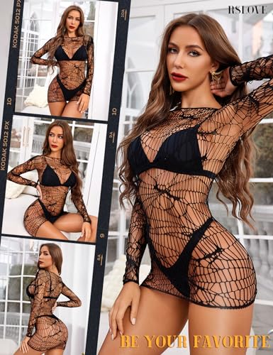 RSLOVE Babydoll Mesh Cut-Out Babydoll Chemise Dress nero taglia unica trasparente
