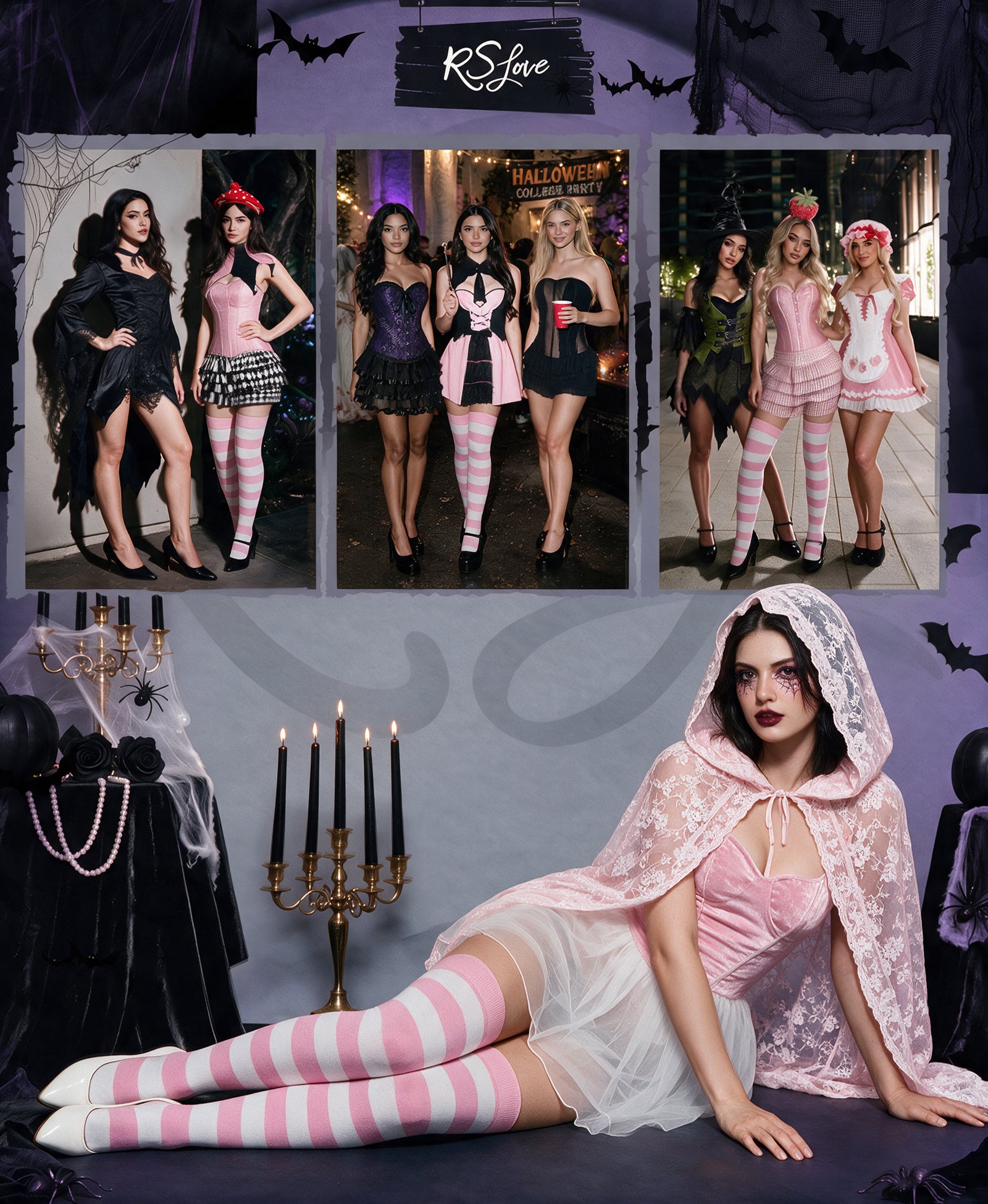 RSLOVE Socks calzettoni sopra il ginocchio a righe rosa e bianco taglia unica
