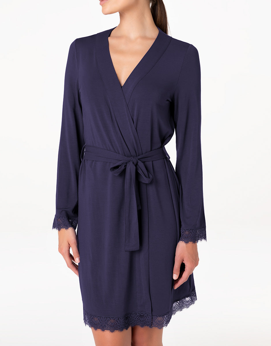 Lovable Basic Soul Elegant Modal vestaglia manica lunga blu notte modal elasticizzato