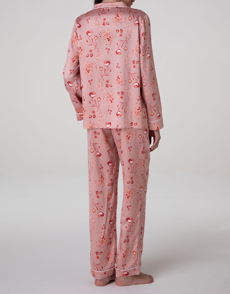 Lovable Basic Soul pigiama lungo aperto satin stampato rosa terracotta
