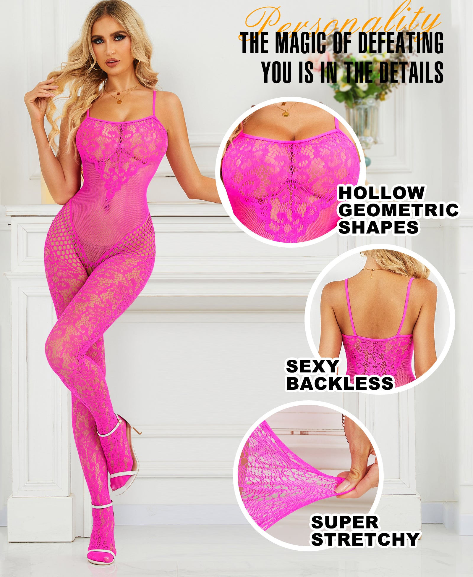 RSLOVE Bodystocking Fishnet Bodysuit Body Stocking lingerie in rete nera