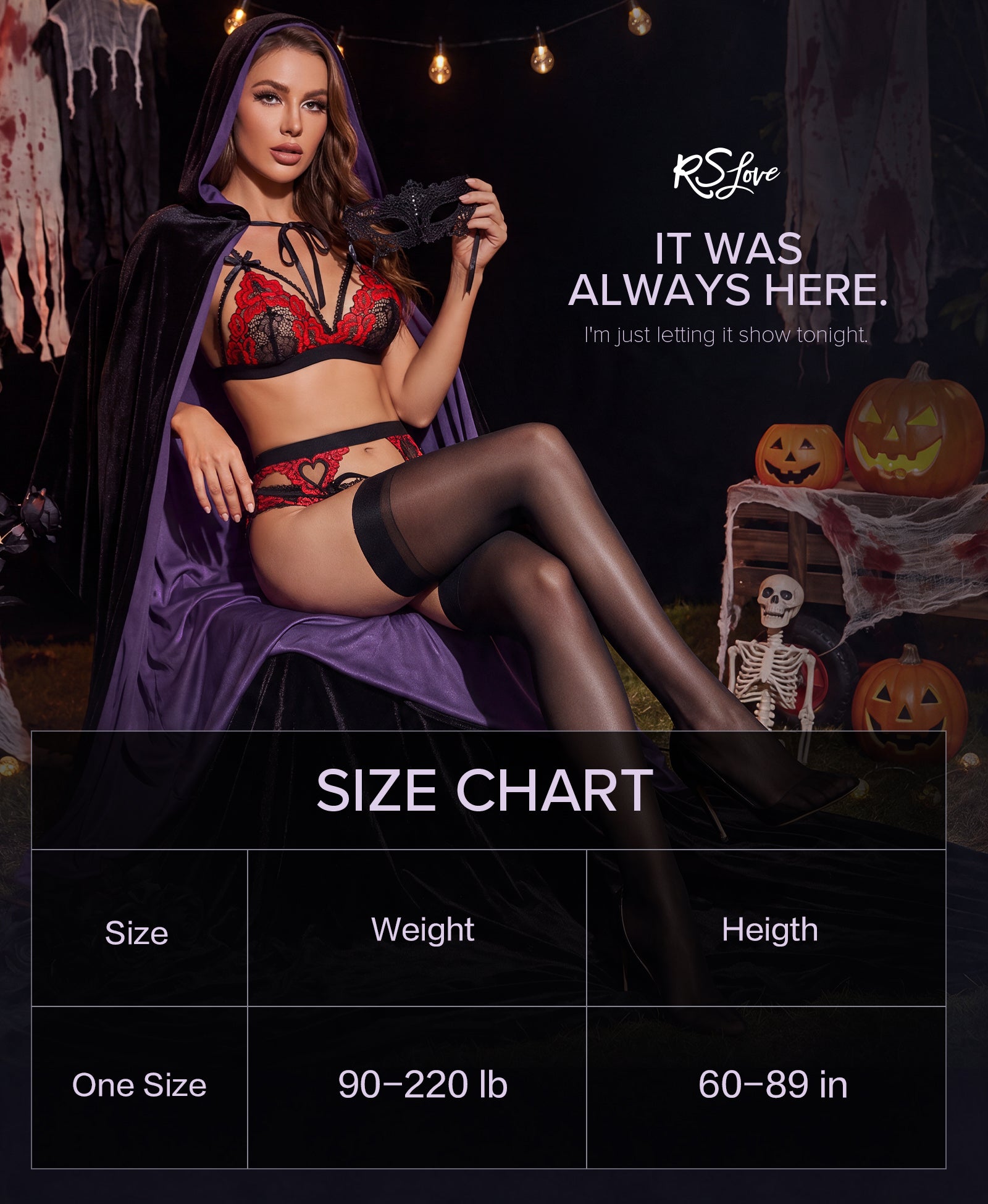 RSLOVE Thigh High Sheer Nylon calze autoreggenti nere 1 paio per reggicalze