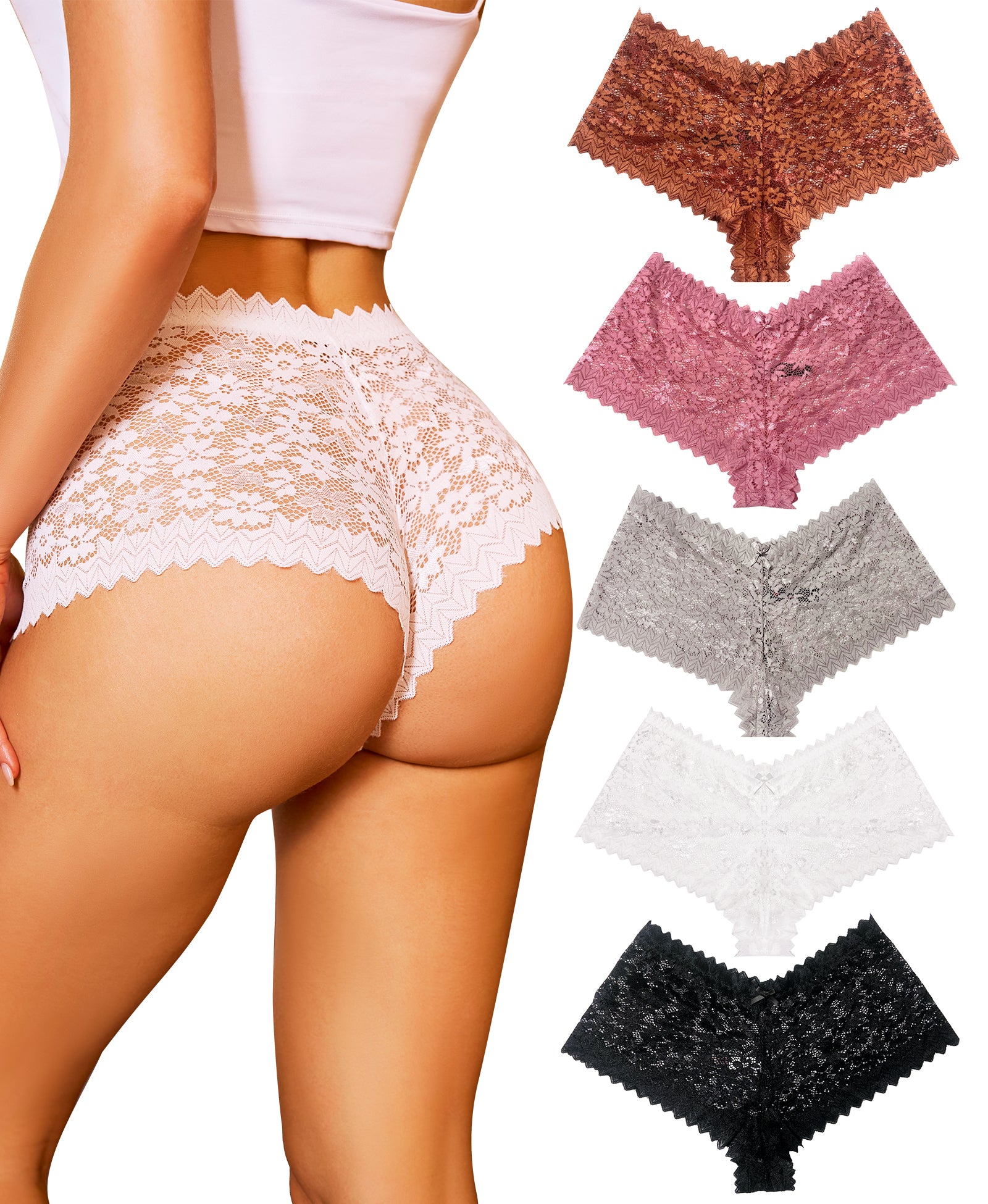 RSLOVE Underwear 5 Pack Seamless V Waist Lace Cheeky Panties slip multicolore 5 pezzi in nylon