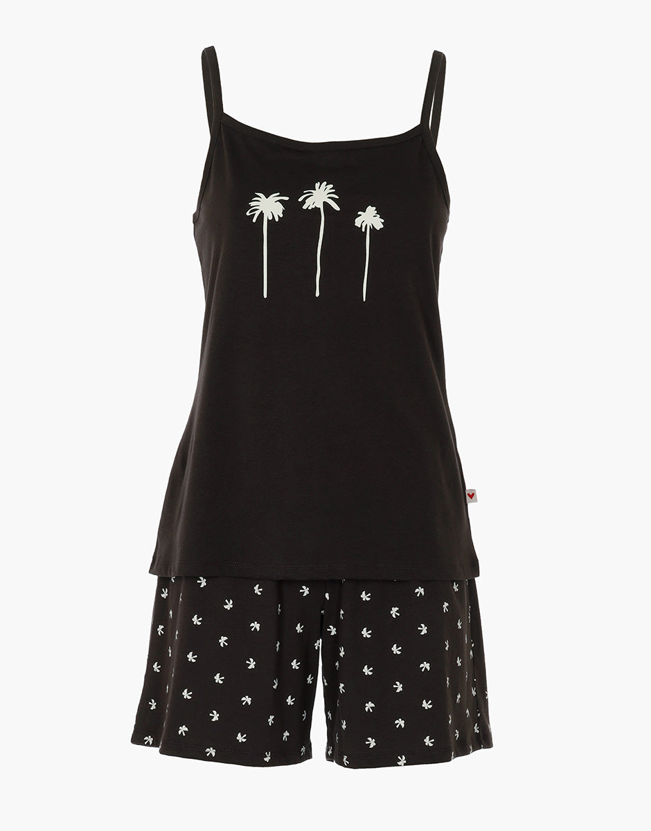 Lovable Basic Soul pigiama corto top e pantaloncino marrone scuro