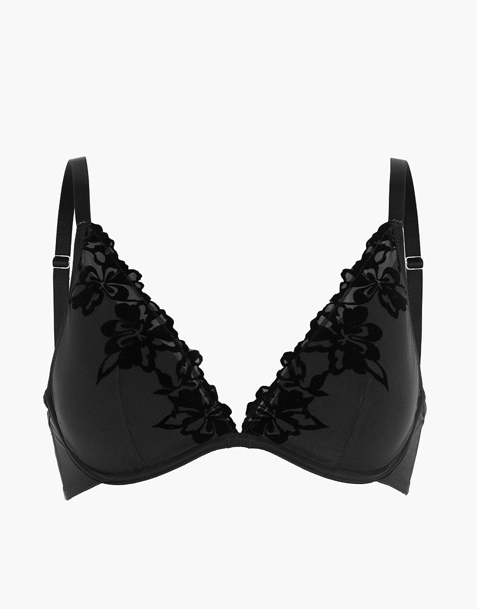 Lovable Garden Flowers Lace Velvet Embroidery reggiseno triangolo nero imbottito