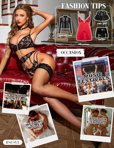 RSLOVE Thigh High Lace Banded Top Fishnet calze autoreggenti nere
