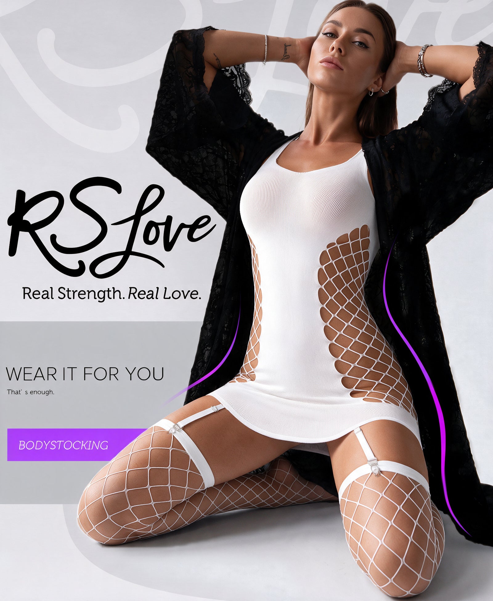 RSLOVE Bodystocking Fishnet Mini Dress vestito in rete nero taglia unica