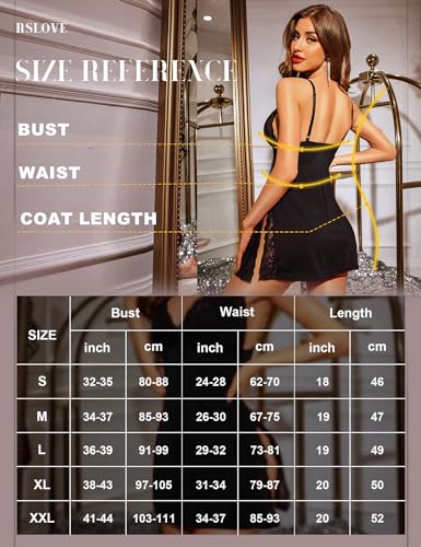 RSLOVE Babydoll Deep V Lace Trim Side Slit babydoll nero taglia S–XXL in pizzo
