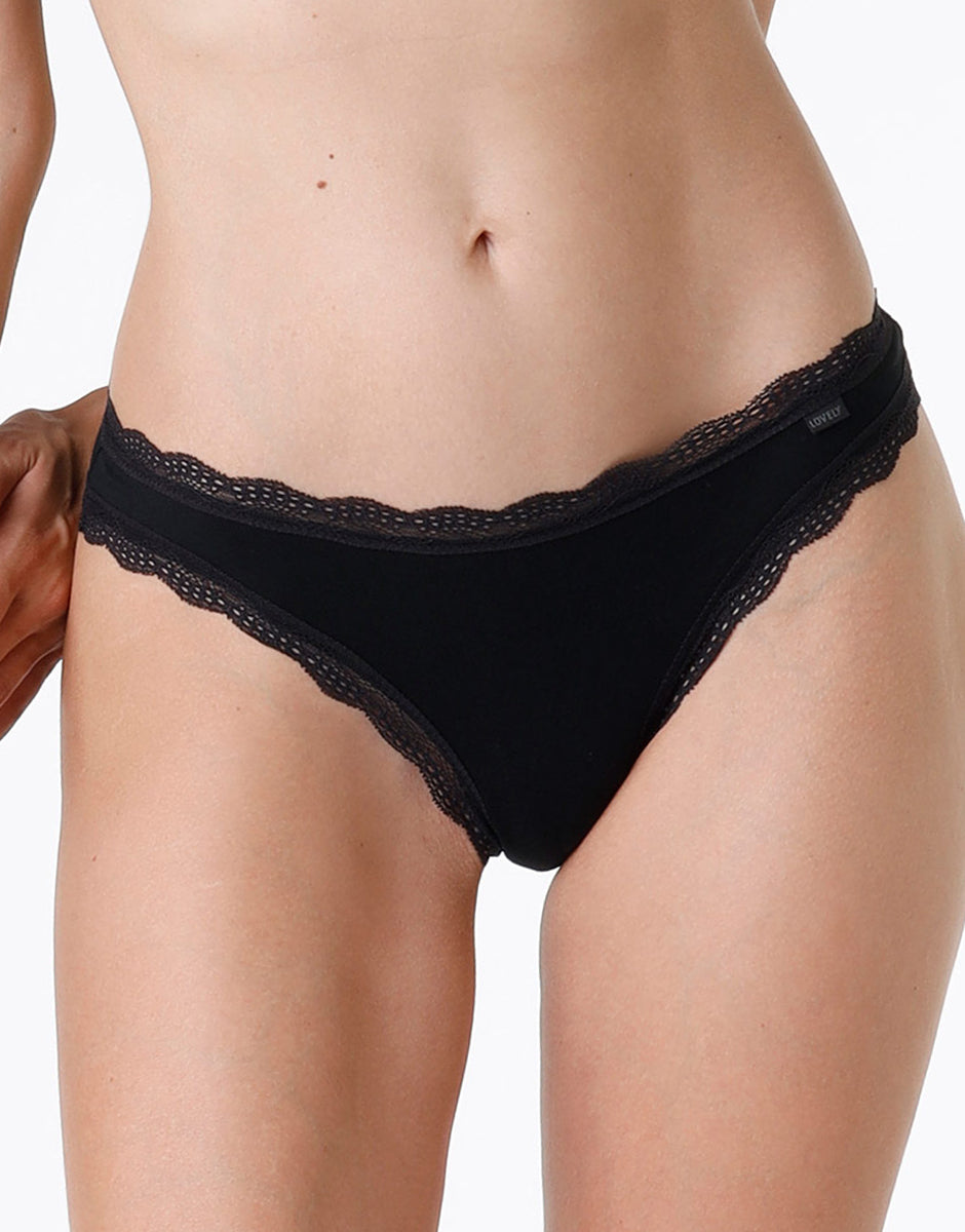 Lovable Lovely Slip Mini slip nero in cotone elasticizzato, fianco basso