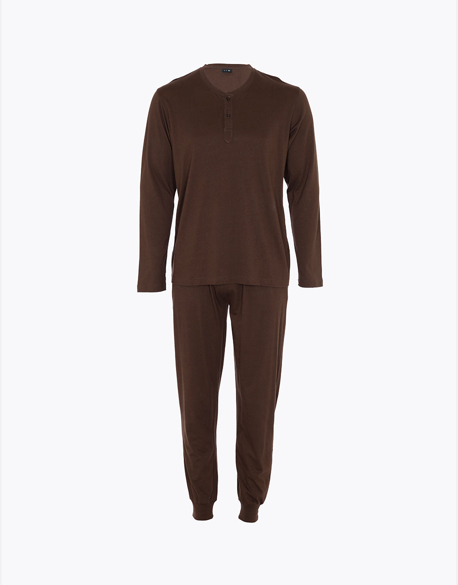 Lovable Basic Soul Pigiama Lungo Collo Serafino cioccolato 3/S in jersey