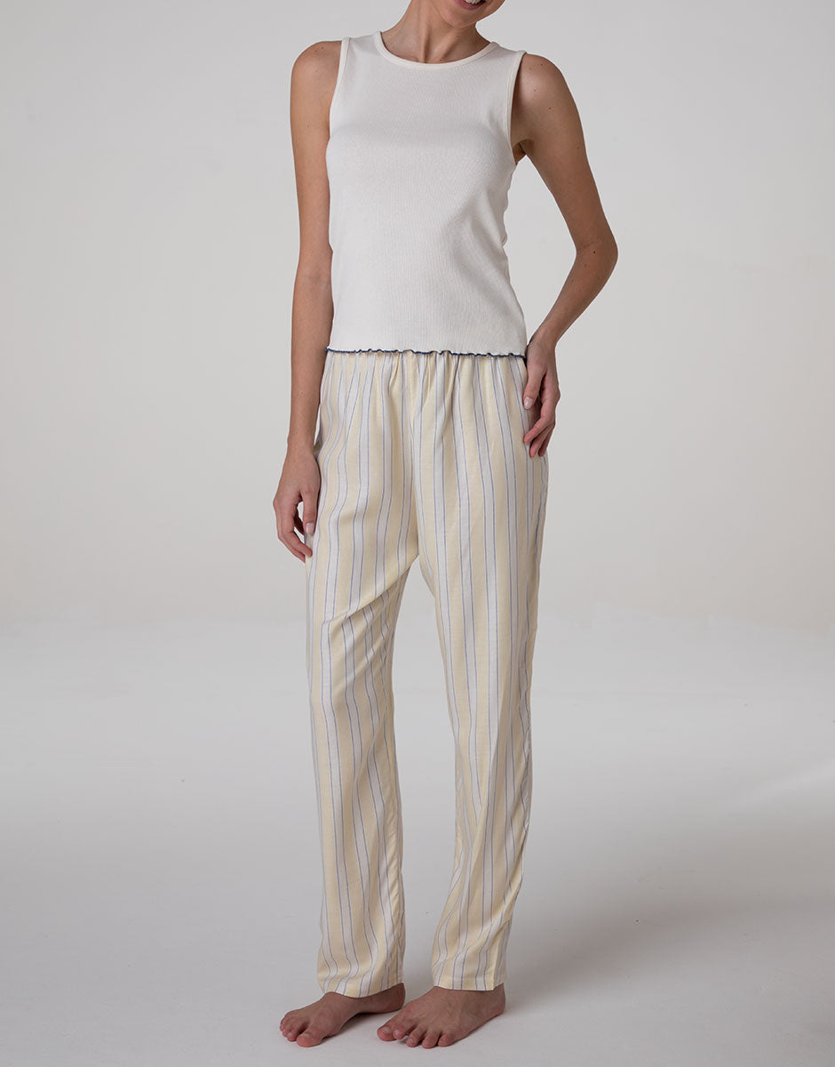 Lovable Basic Soul pantaloni lunghi in twill di viscosa a righe bianco crema