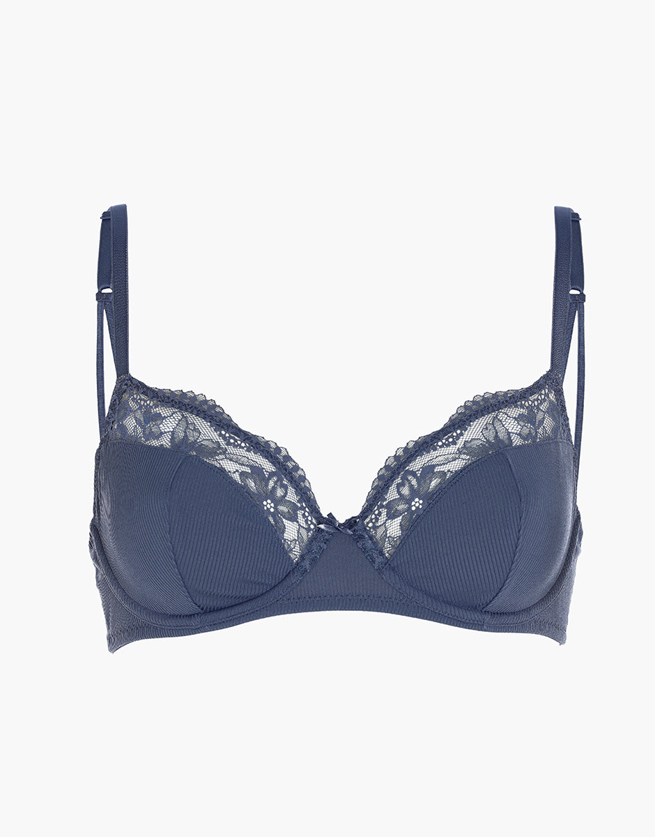 Lovable Garden Flowers Lace Casual Rib Lace reggiseno con ferretto blu polvere 3C