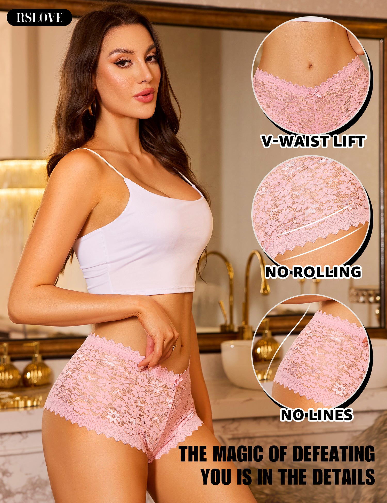 RSLOVE Underwear 5 Pack Seamless V Waist Lace Cheeky Panties slip multicolore 5 pezzi in nylon