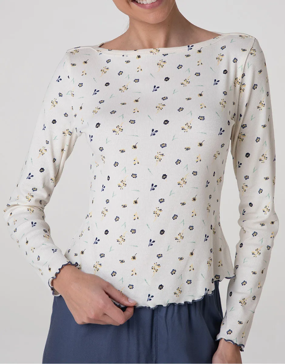 Lovable Basic Soul t-shirt manica lunga bianco latte stampato cotone