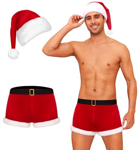 RSLOVE Costumes boxer Babbo Natale rosso con cappello taglia S-XXL