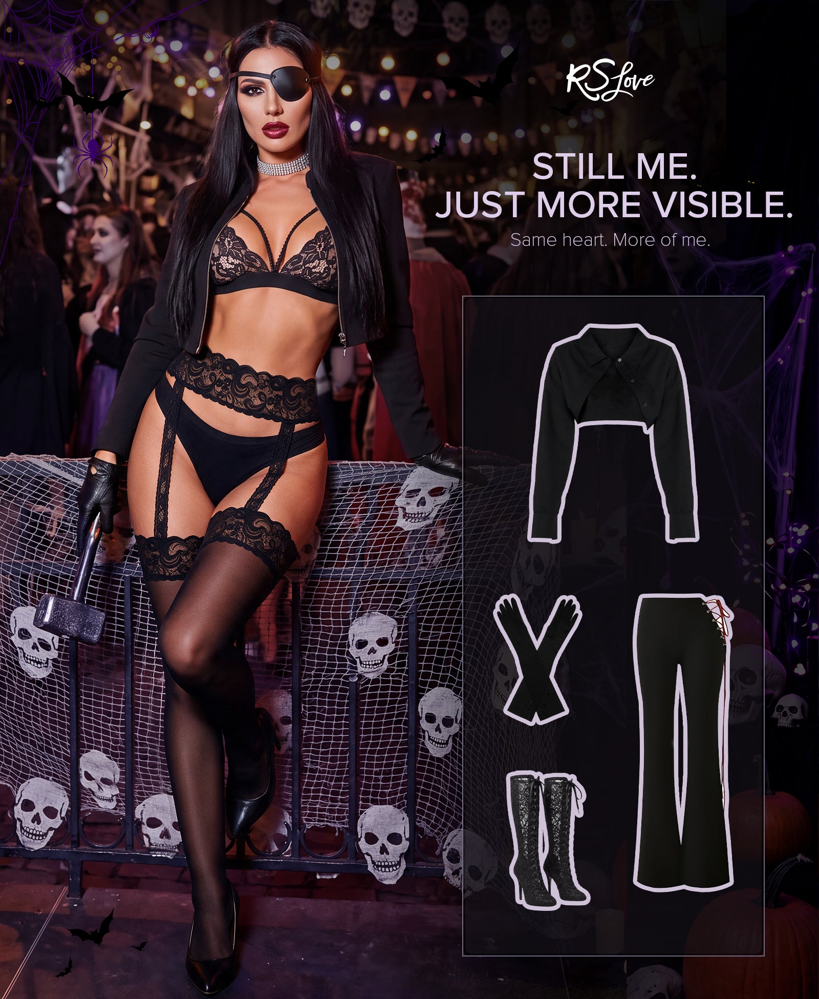 RSLOVE Thigh High calze autoreggenti nere a righe triple