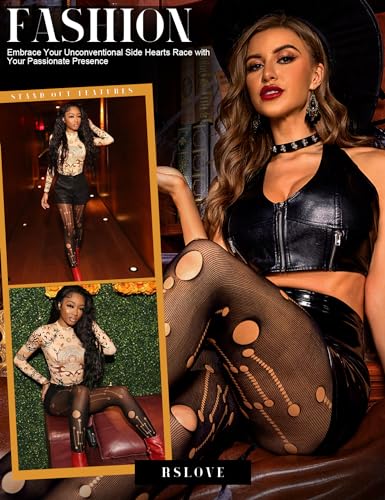 RSLOVE Patterned tights High Waist Christmas Fishnet collant neri taglia unica vita alta