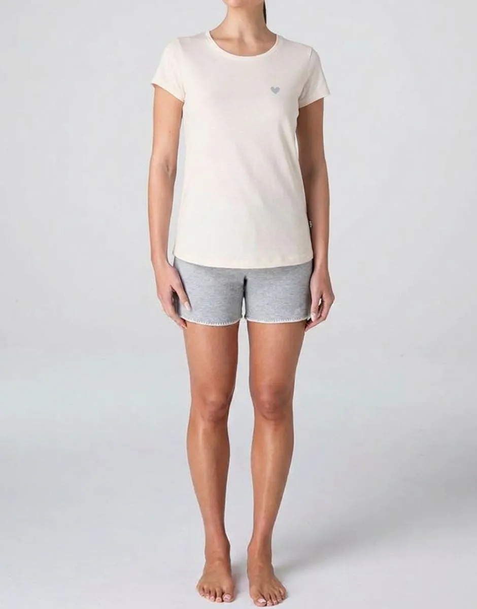 Lovable Basic Soul Pigiama corto girocollo in jersey bianco seta
