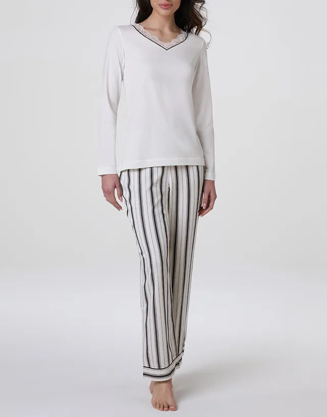 Lovable Basic Soul pigiama lungo scollo a V cotone modal e viscosa bianco latte