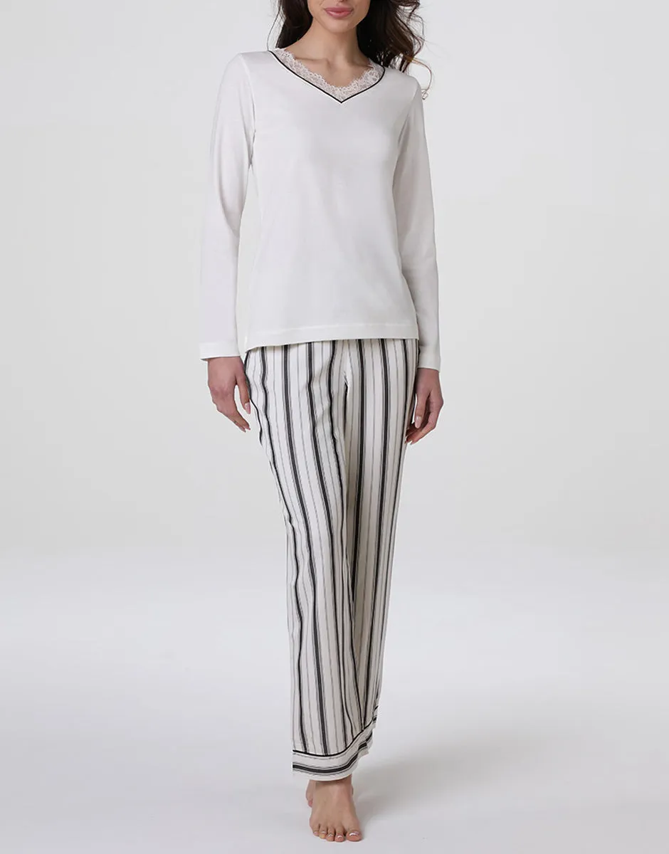 Lovable Basic Soul pigiama lungo scollo a V cotone modal e viscosa bianco latte