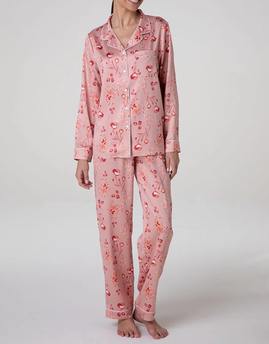Lovable Basic Soul pigiama lungo aperto satin stampato rosa terracotta