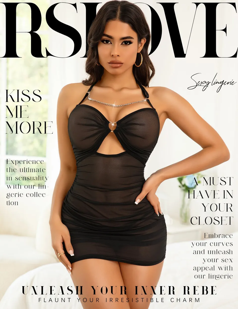RSLOVE Babydoll Mesh Mini Dress Babydoll Chemise babydoll nero S
