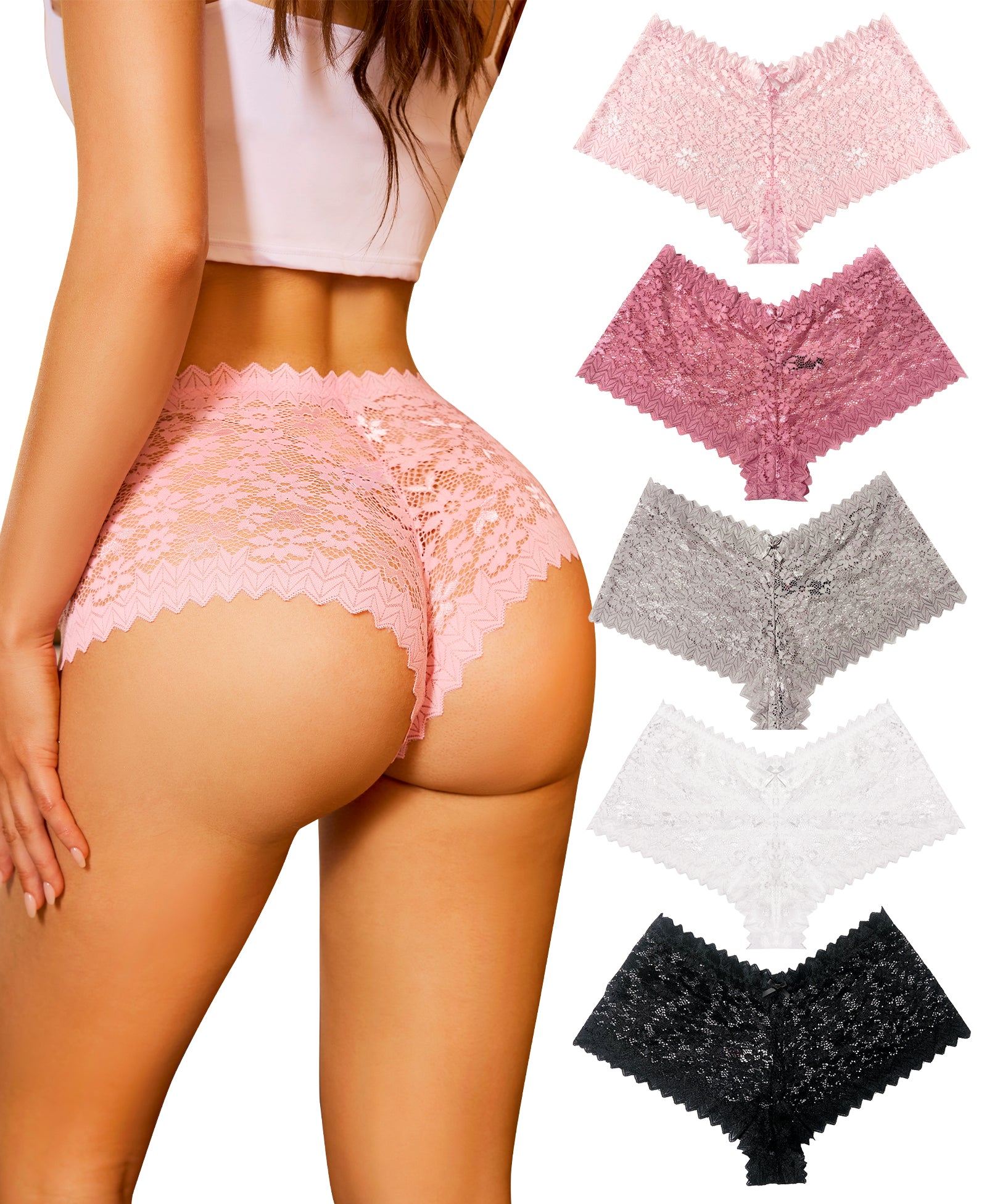 RSLOVE Underwear 5 Pack Seamless V Waist Lace Cheeky Panties slip multicolore 5 pezzi in nylon