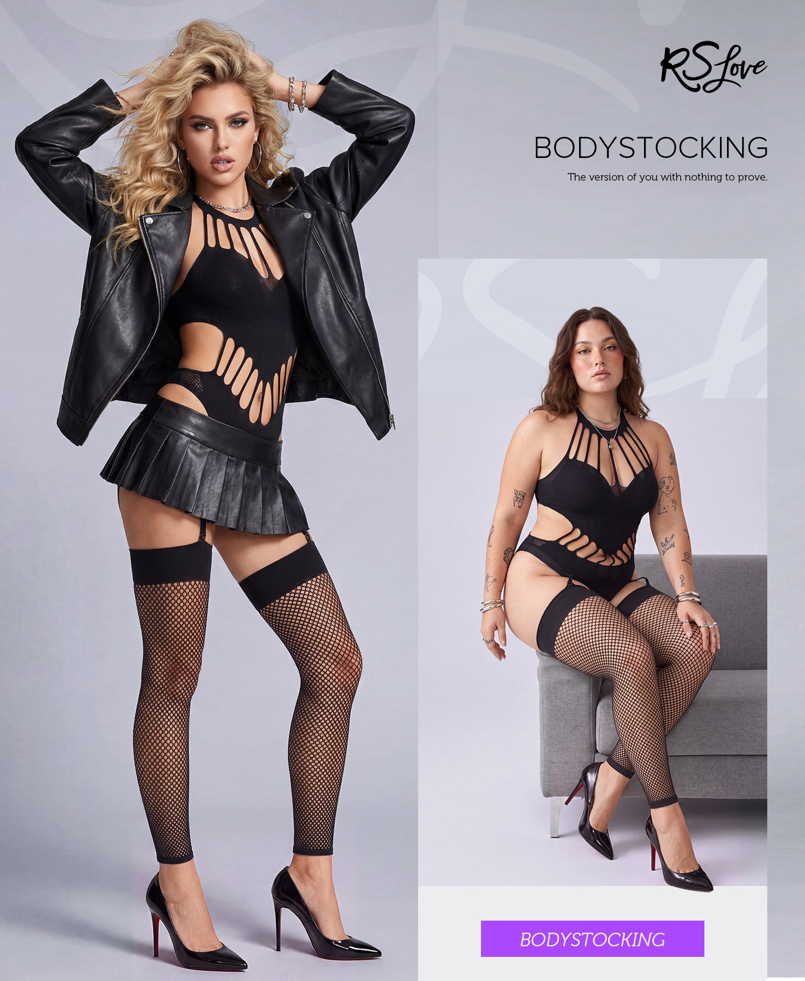 RSLOVE Bodystocking Halter Neck Hollow-Out Fishnet bodystocking nero taglia unica