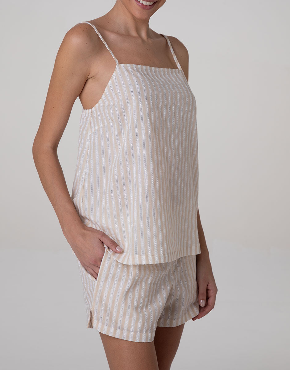 Lovable Basic Soul pigiama top pantaloncini righe bianco crema cotone