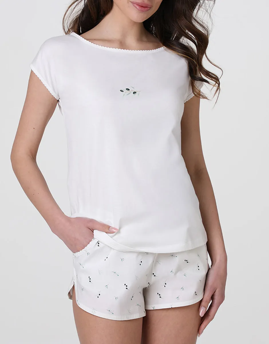 Lovable Basic Soul pigiama corto girocollo jersey viscosa bianco latte fresco