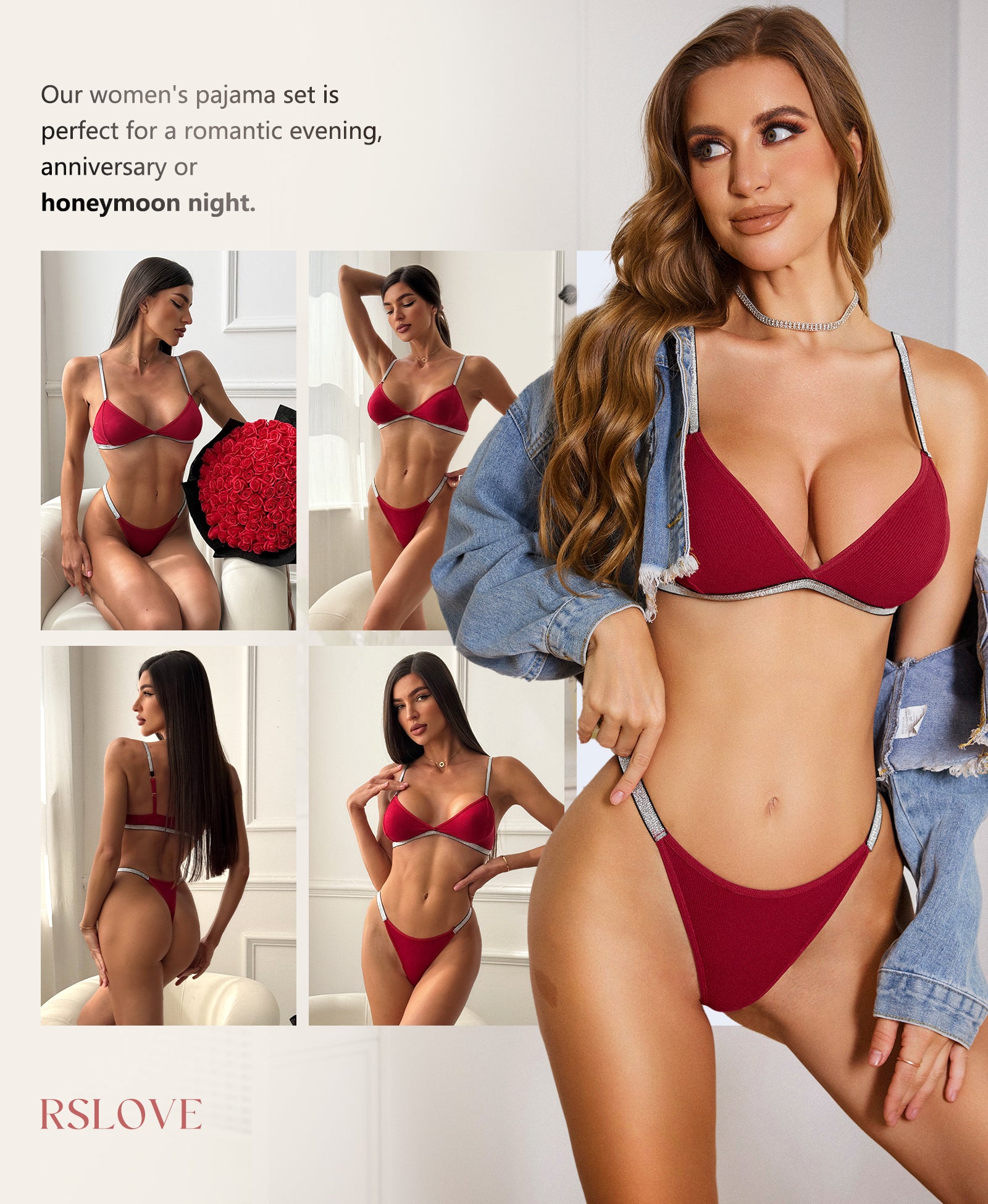 RSLOVE Garter Belt 3 Piece completo lingerie con reggiseno push-up nero