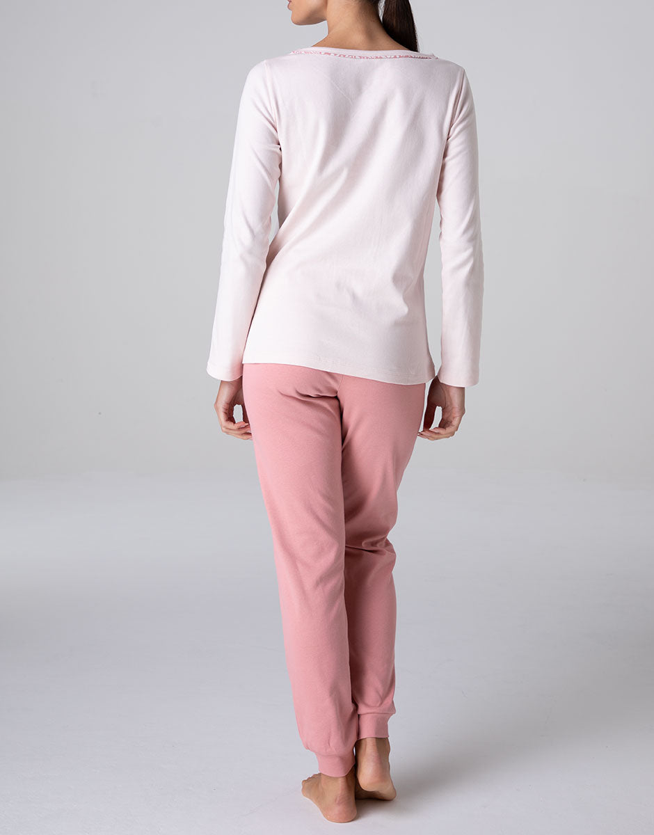 Lovable Basic Soul pigiama lungo girocollo rosa cipria interlock