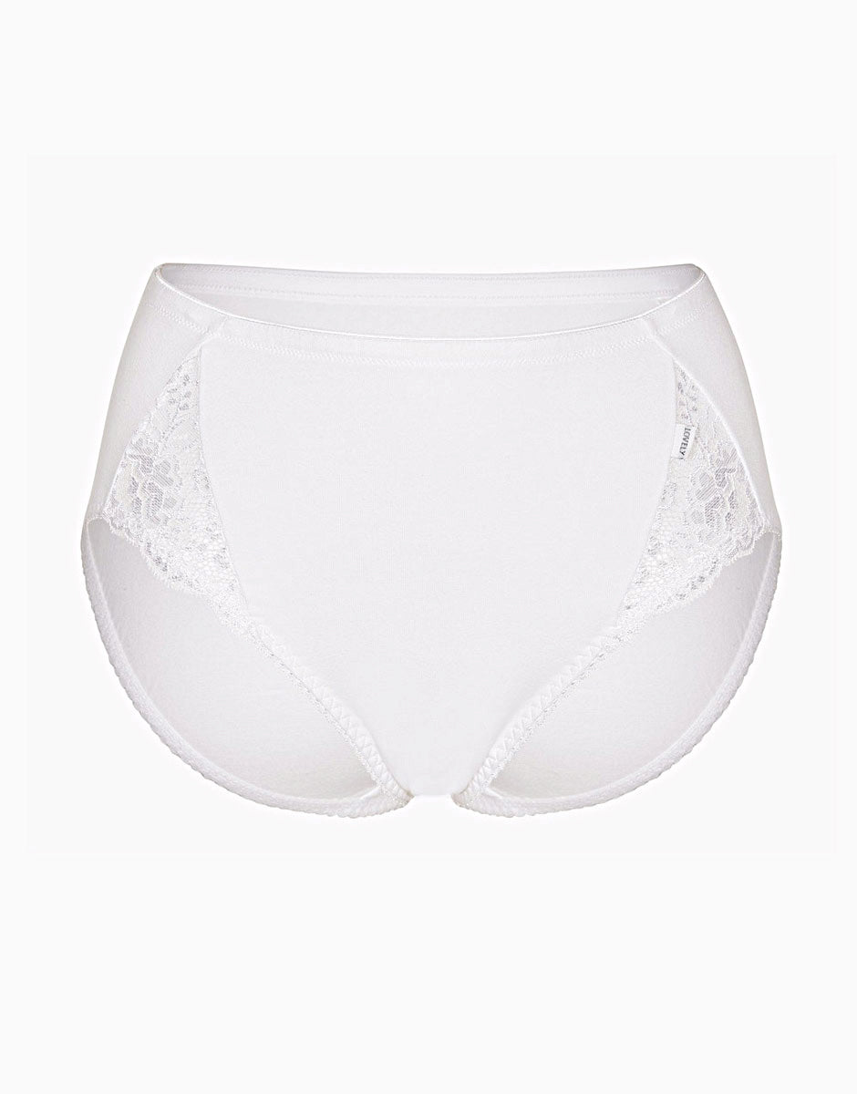 Lovable Lovely Charme slip midi bianco in cotone elasticizzato con pizzo