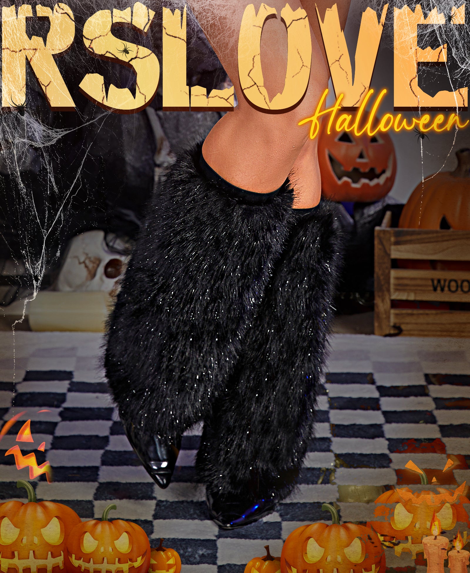RSLOVE Fashion Extras Shimmering Faux Fur Leg Warmers with Satin Lining scaldamuscoli neri taglia unica