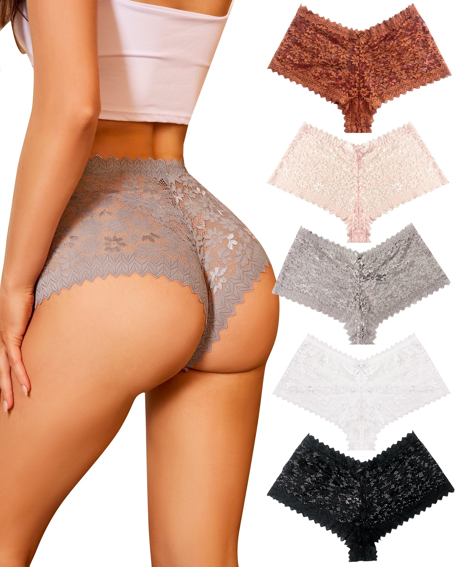 RSLOVE Underwear 5 Pack Seamless V Waist Lace Cheeky Panties slip multicolore 5 pezzi in nylon