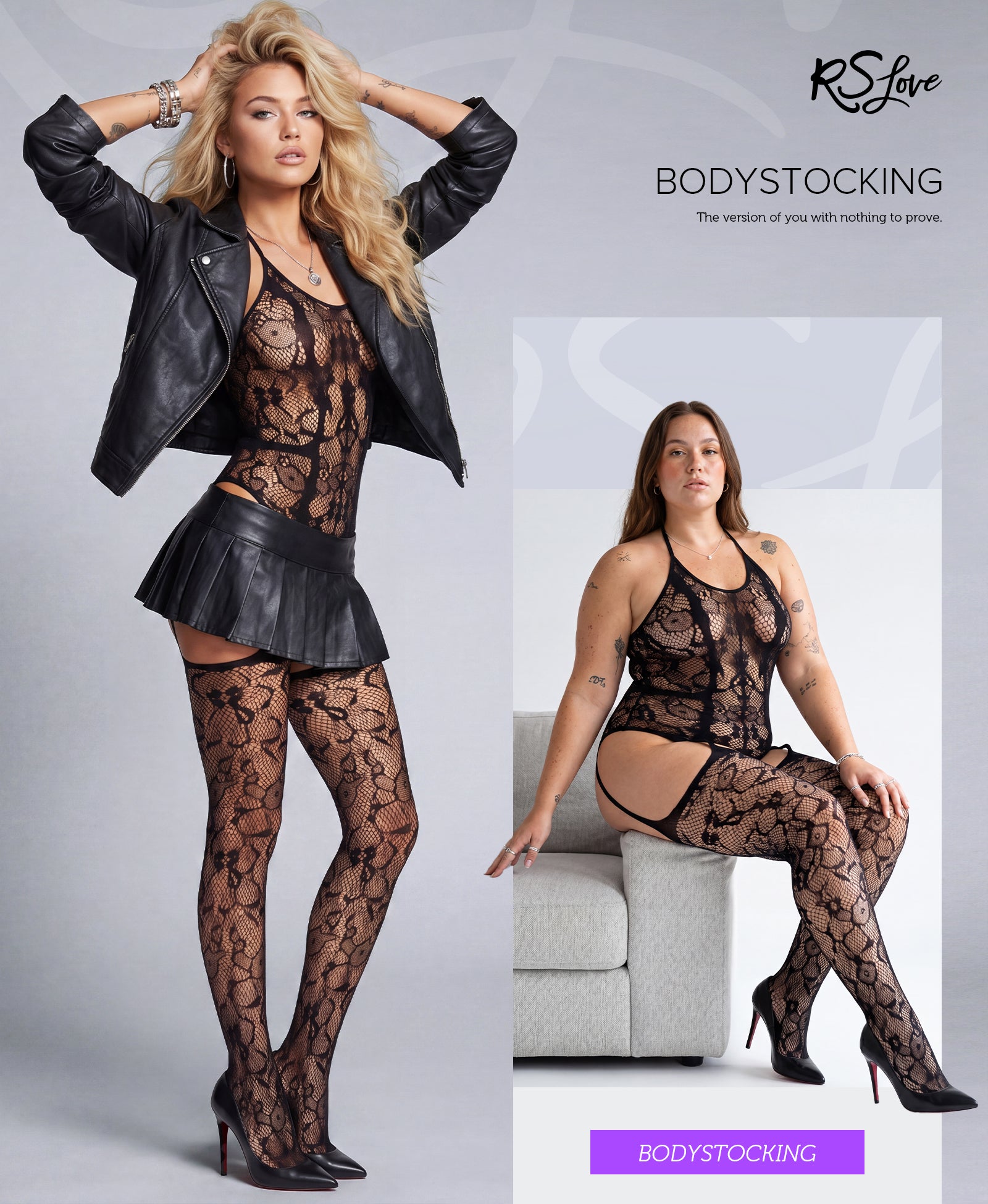 RSLOVE Bodystocking Cut-Out body calza elasticizzato nero taglia unica