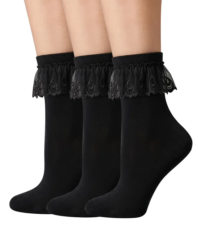 RSLOVE Socks 3 Pairs Lace Trim Ruffle calzini in pizzo bianchi 3 paia